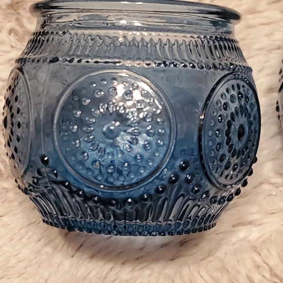 Diamond Lattice Glass Candle Holders Elegant Tealight Cups Baby Blue Cottagecore - Picture 9 of 11